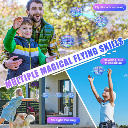 RIEYON Flying Orb Ball 2025 Hover Boomerang Ball 6 Lighting Effects Cool Toys Gift for 678910+ Year Kids Teen Adults Indoor Outdoor Flying Toy（Blue & Blue）