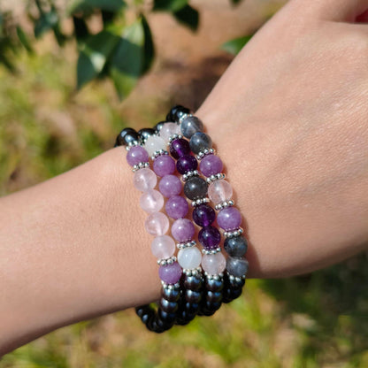 Gracayfr Anxiety Relief Bracelet Empath Protection Black Tourmaline Hematite Lepidolite Rose Quartz Healing Crystal Grief Support Items Jewelry Halloween Christmas Day Gifts For Women Lepi Ros