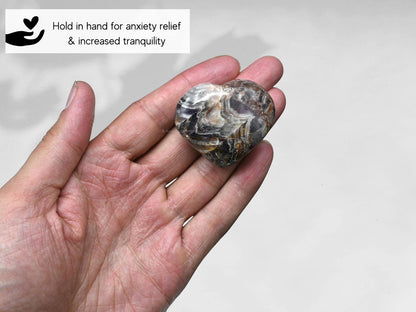 Amazing Gemstone Amethyst Chevron Crystal Heart Palm Stone - Pocket Massage Worry Stone for Natural Body Chakra Balancing, Reiki Healing and Crystal Grid