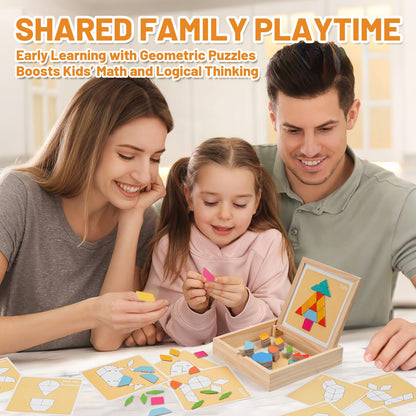 ODRIEW 130 Pcs Wooden Magnetic Pattern Blocks Set, Montessori Tangram Puzzle with Pattern Cards & Storage Box, STEM Educational Toy for Toddlers & Kids Ages 4–8, Creative Gift for Boys & Girls