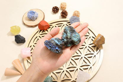 Jovivi 2pcs Raw Labradorite Crystals,Large 1.6-2.2" Healing Crystals Natural Rough Stones Crystal for Tumbling, Cabbing, Home Decoration, Polishing, Wicca & Reiki
