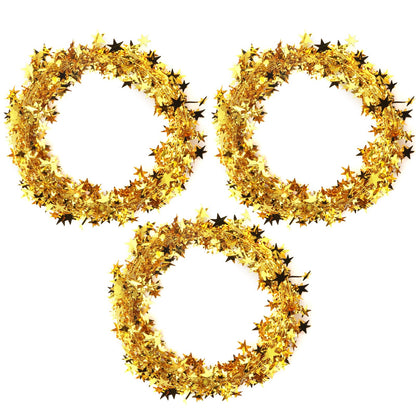 3 Rolls Gold Christmas Star Garland Tinsel, Sparkly Star Tinsel Garlands with Wire Christmas Star Wire Garland Decorations for mas Tree Home Wedding DIY Festive Ornament(75 Feet)