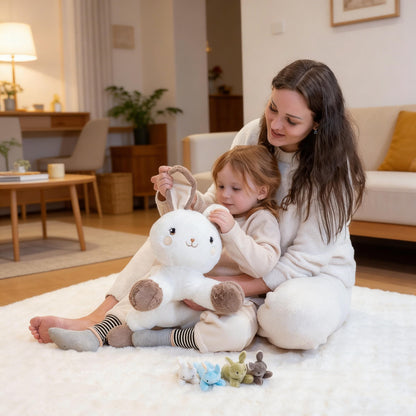 AmyToo Bunny Stuffed Animals, Mommy Bunny Plush with Baby, 5 Pcs Plush Toy for Girl Boy, Birthday Valentine's Gifts for Girlfriend, Kids, Toddler, Age 3-8, White