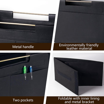 Craftmastudio Leather Magazine Holder Foldable with Handles，Stable Magazine Rack Floor，Magazine Basket File Holder Storage，Document File Folder Organizer Free Standing for Office Living Room (black)