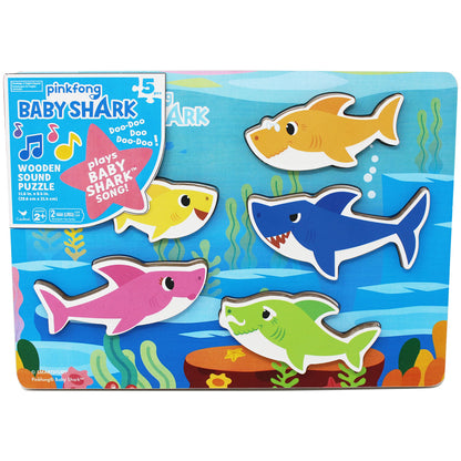 Spin Master Games, Pinkfong Baby Shark Musical Wooden Sound Puzzle, Plays Viral Song, 5 Pieces, Toddler Toys, for Ages 2 & Up