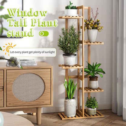 BMOSU Bamboo Plant Stand for Indoor Outdoor Plants Corner Tall Plant Shelf 6 Potted Holder Shelf Plant Rack Holder Display Rack(Natural)