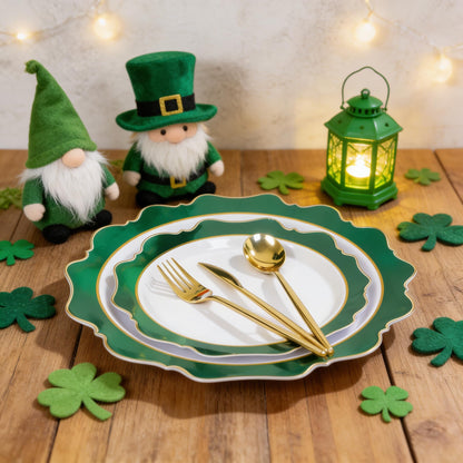 WDF 100PCS Green Plates Disposable - Heavy Duty Green Plates - 50 Guests Green Plastic Plate for Sping/Wedding/Birthday/Party