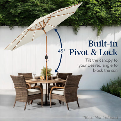 Best Choice Products 10ft Solar Market Patio Umbrella w/Woodgrain Pattern Pole, LED Lights, Tilt & Crank - Outdoor Sun Shade for Backyard Table, Deck, Poolside - Ivory