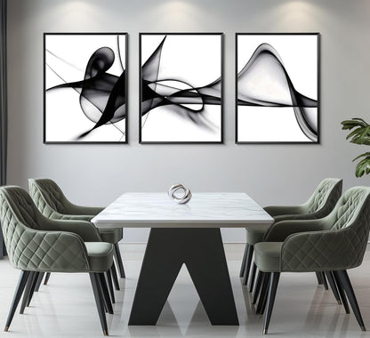 YCXDMJ 3 Panels Black White Abstract Canvas Wall Art Fluid Line Movement Prints Posters and Paintings Modern Pictures Wall Decor for Living Room Bedroom Office Decoration Unframed