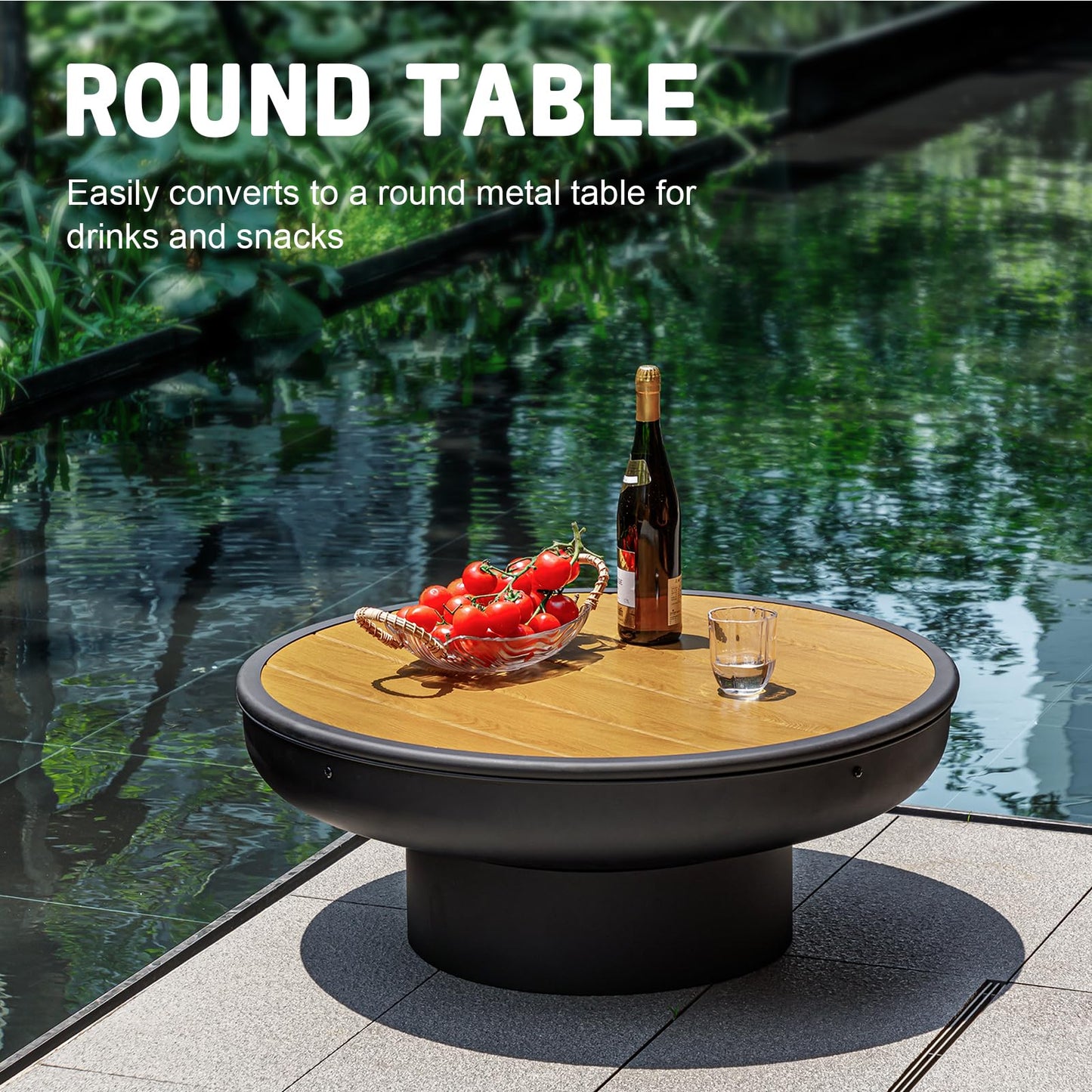 Panovue 32in Fire Pit Table with Lid,Heavy Duty and Deep Fire Bowl,Outdoor Wood Burning BBQ Grill Firepit Bowl with Cover Lid, Fire Pit for Outside Table for Backyard Bonfire Patio Picnic