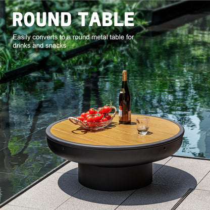 Panovue 32in Fire Pit Table with Lid,Heavy Duty and Deep Fire Bowl,Outdoor Wood Burning BBQ Grill Firepit Bowl with Cover Lid, Fire Pit for Outside Table for Backyard Bonfire Patio Picnic