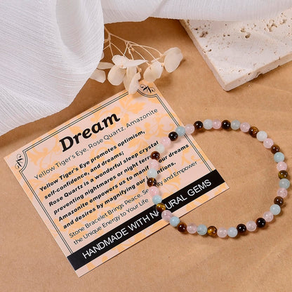 MASSIVE BEADS Yellow Tiger's Eye Rose Quartz Amazonite - Dream Handmade Handmade Yoga Stretch Elastic Bracelet Natural Stone Crystal Healing Power Energy Gifts for Unisex Adult 4mm