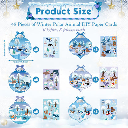 Containlol 48 Sets Winter Crafts Kits for Kids Winter Polar Animal Crafts for Kids Make Your Own Polar Animal Crafts Kits Winter Craft Ornaments DIY Art and Crafts for Home Class Activities