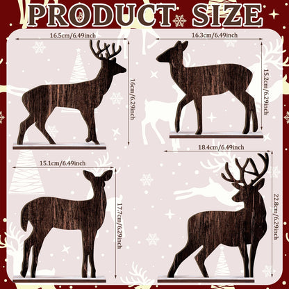 Barydat Winter Table Decorations Wooden Pine Tree Reindeer Table Centerpiece Winter Tabletop Signs Rustic Farmhouse Decor for Home Office Desk Party Favors(4 Pcs,Reindeer)