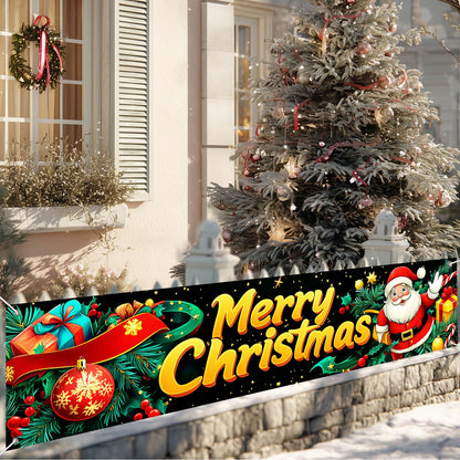 BlissYard Merry Christmas Banner Santa Gift Ribbon Decor Backdrop 78x17 Inches Festive Holiday Party Wall Decor Outdoor Indoor Welcome Banner Wall Hanging for Party Decoration Supplies