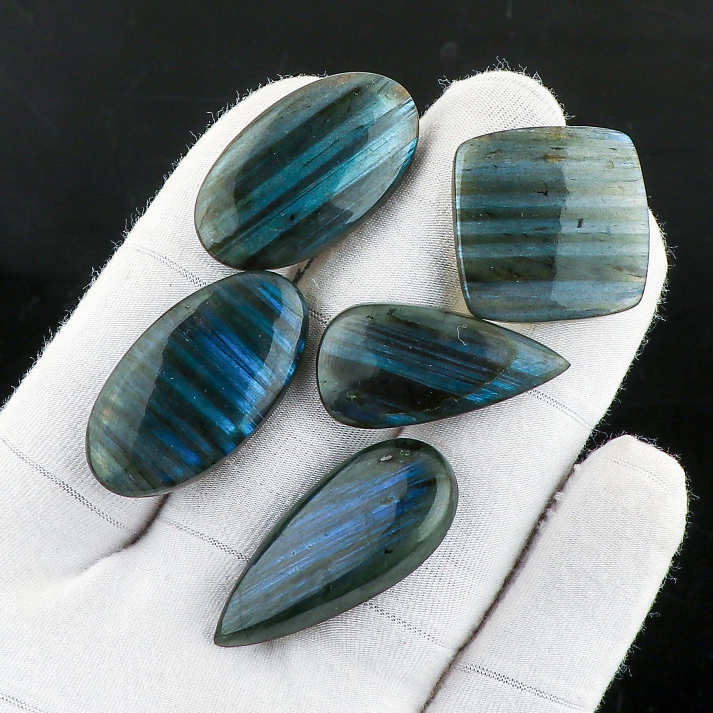 CRYSTALIS 5pcs, Magic-Pattern Labradorite Loose Gemstone, Natural Wholesale Bulk Cabochons Jewelry Making Supply, Chakra-Healing Polished Stone, Wire Wrapping, DIY, Gem Collection [Size : 20-30mm]