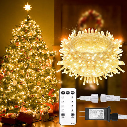 suddus 100 LED String Lights with Remote Control, 33ft Connectable Clear Wire Fairy Lights, 8 Modes & Timer Dimmable, Waterproof Plug in Twinkle Lights for Bedroom, Patio, Christmas Tree - Warm White