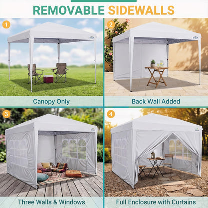 COBIZI 10x10 Pop up Canopy Tent, 10 by 10 Easy Setup Pop up Gazebo with 4 Sidewalls & Center Lock, Small Portable Instant Waterproof Outdoor Tent Canopy for Patio Backyard Vendor Event Sports (White)