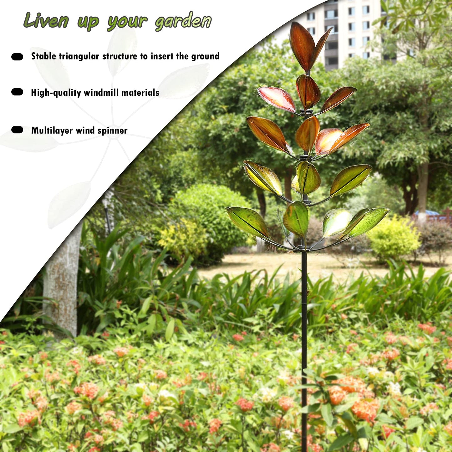 Large Metal Garden Wind Spinner - Kinetic Sculptures 5 FT Windmills Outdoor Metal Wind Spinners for Yard and Garden Wind Spinner Green Tree