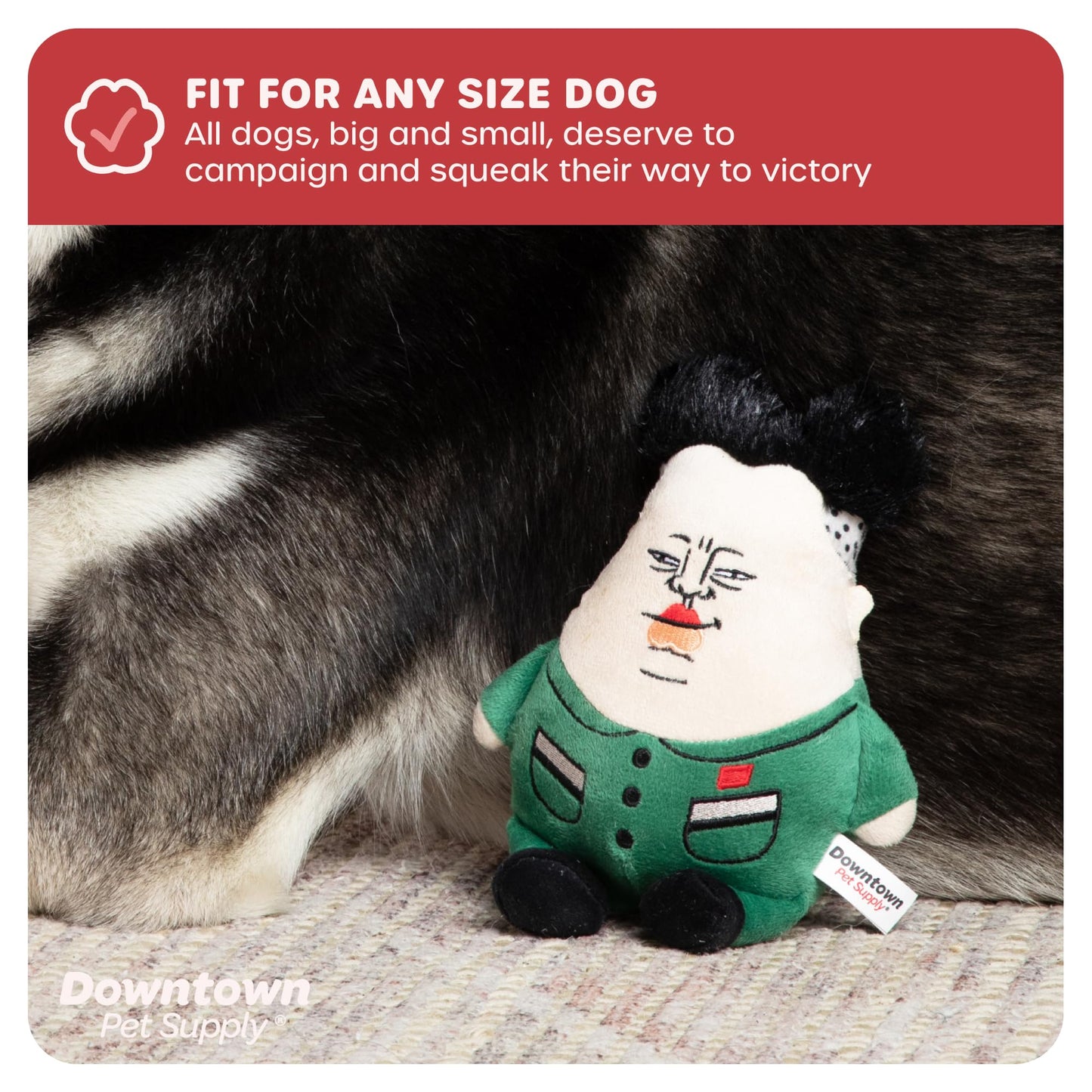 Downtown Pet Supply Supreme Leasher Political Dog Toy - Novelty Political Parody, Dog Chew Toy with Squeaker - Plush Design with Double Stitching