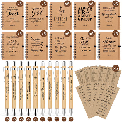 NEOACT 150 Pcs/50 Set Christian Gifts Bulk,Spiral Notebook with Bible Ballpoint Pen and Christian Bookmark,Prayer Journal Christmas Gifts for Staffs Coworkers Teachers Church Members & Pastor