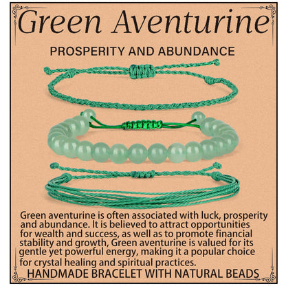 QOGIR Handmade Healing Stones Bracelet,8mm Natural Green Aventurine Gemstone Beads Bracelet,for Men Women Gifts with 2PCS Size Adjustable Rope Bracelets