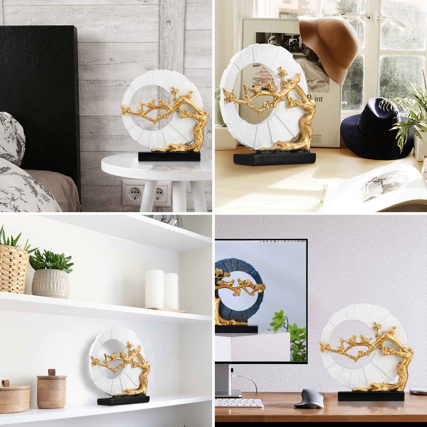 DOVDOV Gold Bird Statue Decor, Gold and White Home Decor, Bird Sculpture Home Decor for Bookshelf Office Shelf on Coffee Table TV Cabinet entryway entryway Decor.