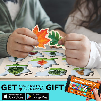 QUOKKA Wooden Puzzles for Toddlers 2-4 – 3X Set Montessori Toys Puzzles for Kids Ages 3-5 – Wood Educational Baby Game 12-18 Months – Gift Learning Mushrooms Flowers Leaves for Boy & Girl 3-5