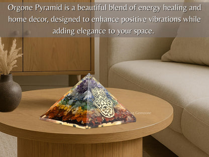 Amazing Gemstone Large Orgone Pyramid | Natural Chakra Pyramid Crystal | Hamza Hand Evil Eye Orgonite Pyramid | Organ Pyramids Positive Energy Healing