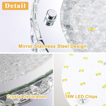 Lzawvm Crystal Flush Mount Ceiling Light 18W LED Dimmable Modern Ceiling Light for Bedroom, Closet, Foyer, Hallway, Dia 11 Inch, 3 Color Change