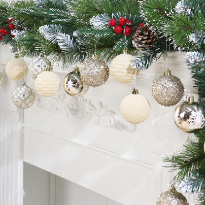 YINGQIWISH 2.36In Velvet Christmas Ball Ornaments, 25PCS Champagne Flocked Christmas Tree Hanging Decorations, for Home Holiday Wedding Indoor Xmas Party Decor.