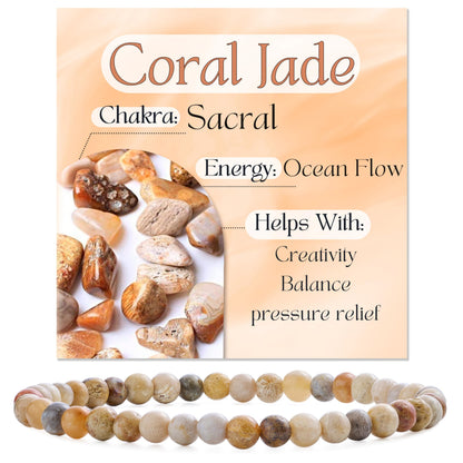 Bivei Coral Jade-Creativity &Calm-4mm Beaded Bracelets for Women Handmade Semi Precious Natural Stone Stretch Elastic Jewelry Yoga Protection Gifts