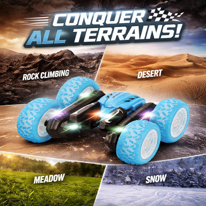 Titrot Remote Control Car for Kids, 360° Rotating Stunt Car, Double-Sided Driving, 2.4GHz RC Car, Rechargeable All-Terrain Toy, LED Glowing Wheels with Projection, for Boys & Girls Ages 4-8