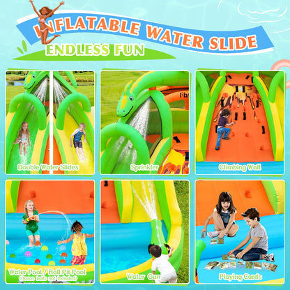 FBSPORT Inflatable Bounce House for Kids, Indoor Bounce House with Slide, Climbing, Water Guns, Bouncy Castle for Park Backyard Outdoor Indoor (with Blower)