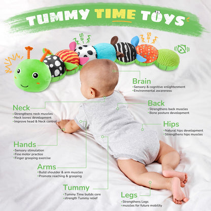 AWOTOY Baby Toys 6-12 Months Music Caterpillar,Stuffed Animals Infant Toys 0-3-6 Months,Baby Sensory Toys Tummy Time with Crinkle Rattle Teething Toys Boys Girls Gifts Birthday Easter Basket Stuffer