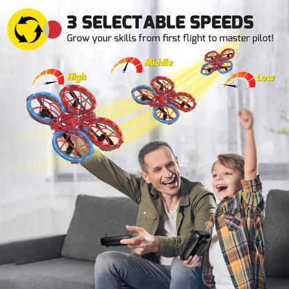 Spider Mini Drone for Kids with Altitude Hold and Headless Mode, 2 Batteries, Full Propeller Guards, 3 Lighting Effects, 360° Flips, 3 Speeds, Birthday Gifts Toys for Beginners Boys Girls