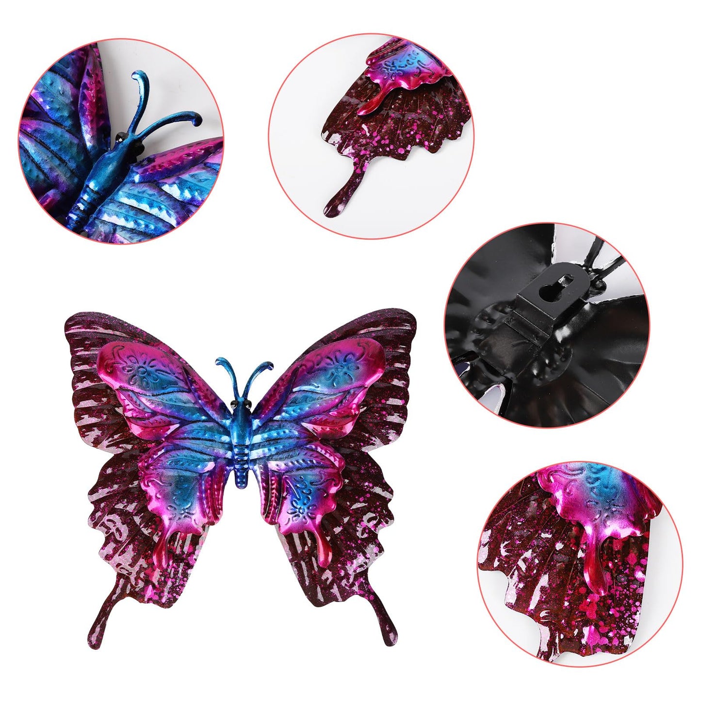 FUNWILDLIFE Metal Butterfly Wall Decor - 2 Pack 11.4" Outdoor Fence Wall Art Decor, Large Butterfly Wall Decor for Garden Yard Living Room Bedroom Patio Balcony