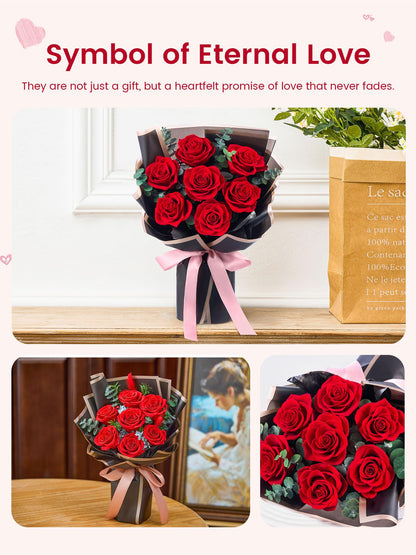 Mosstory Flower Bouquet Flowers for Delivery Prime 7-Piece Preserved Roses Bouquet Gift for Women Mother Wife Mother Day Wedding Anniversary Birthday (Red Roses)