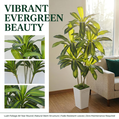 Artificial Dracaena Tree 6FT, Fake Tree with White Tall Planter - Faux Yucca Tall Fake Floor Plant in Pot - Artificial Plant for Home Office Living Room Decor Indoor