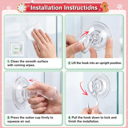 VIS'V Wreath Hanger, Large Suction Cup Wreath Hooks with Wipes, Heavy Duty, 22 LB Capacity, Removable and Reusable, Clear, 2 Pcs