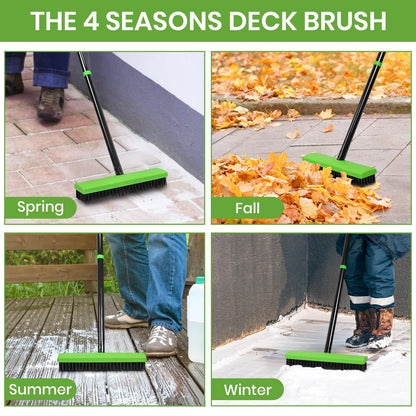 3 in 1 Weeding Wire Metal Brush Tools, Concrete Scrub Deck Brush with Long Handle for Moss, Tough Stains on Paving, Garden, Patio, Pool