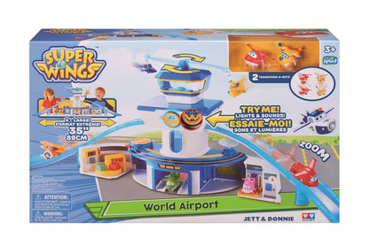 Super Wings World Airport Playset, Includes 2" Transform-a-Bot Jett and Donnie Figures, Preschool Educational Learning Toys for Boys and Girls Age 3 4 5 6, Birthday Gifts for Kids