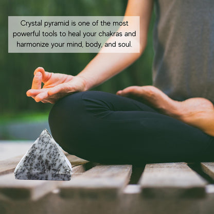 Amazing Gemstone Dendritic Opal Pyramid Crystal Healing Stones - 2" Great Pyramid Figurine of Natural Stone Pyramid for Meditation, Reiki, Chakra Balancing and Crystal Pyramids Grid