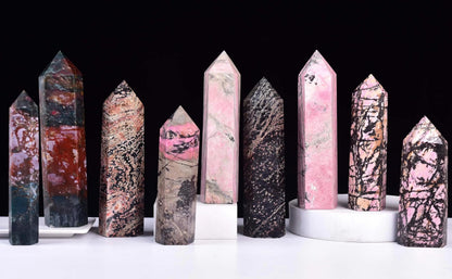 Rhodonite Stone Tower Obelisk Healing Crystal Stone Wand Natural Reiki Meditation Gifts 1.1-1.7 LBS