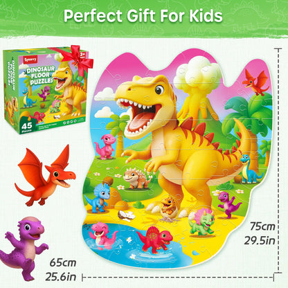 SYNARRY Dinosaur Floor Puzzles for Kids Ages 4-6, Large 45 Piece Floor Puzzles for Kids Ages 3-5, Puzzles for 4-8 Years Old, Dinosaur Toys Easter Basket Stuffers Gifts for 3 4 5 6 7 8 Year Old Boys