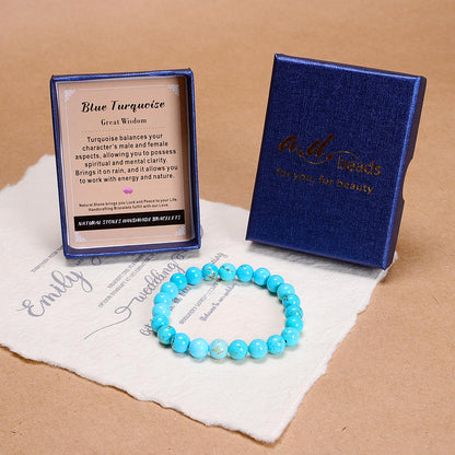 AD Beads Handmade Gemstone Stretch Elastic Bracelet Crystal Healing Reiki Nature's Beauty and Spiritual Essence Unisex (6mm, Blue Turquoise (Great Wisdom))