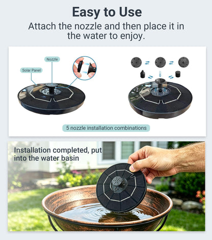 OUISJYER Solar Bird Bath Fountain with LED Lights – 6.3" Floating Solar Fountain Pump with Battery Backup | 9V/2W Powerful Water Spray, 5 Nozzles, for Bird Bath, Pond, Garden & Outdoor Decor
