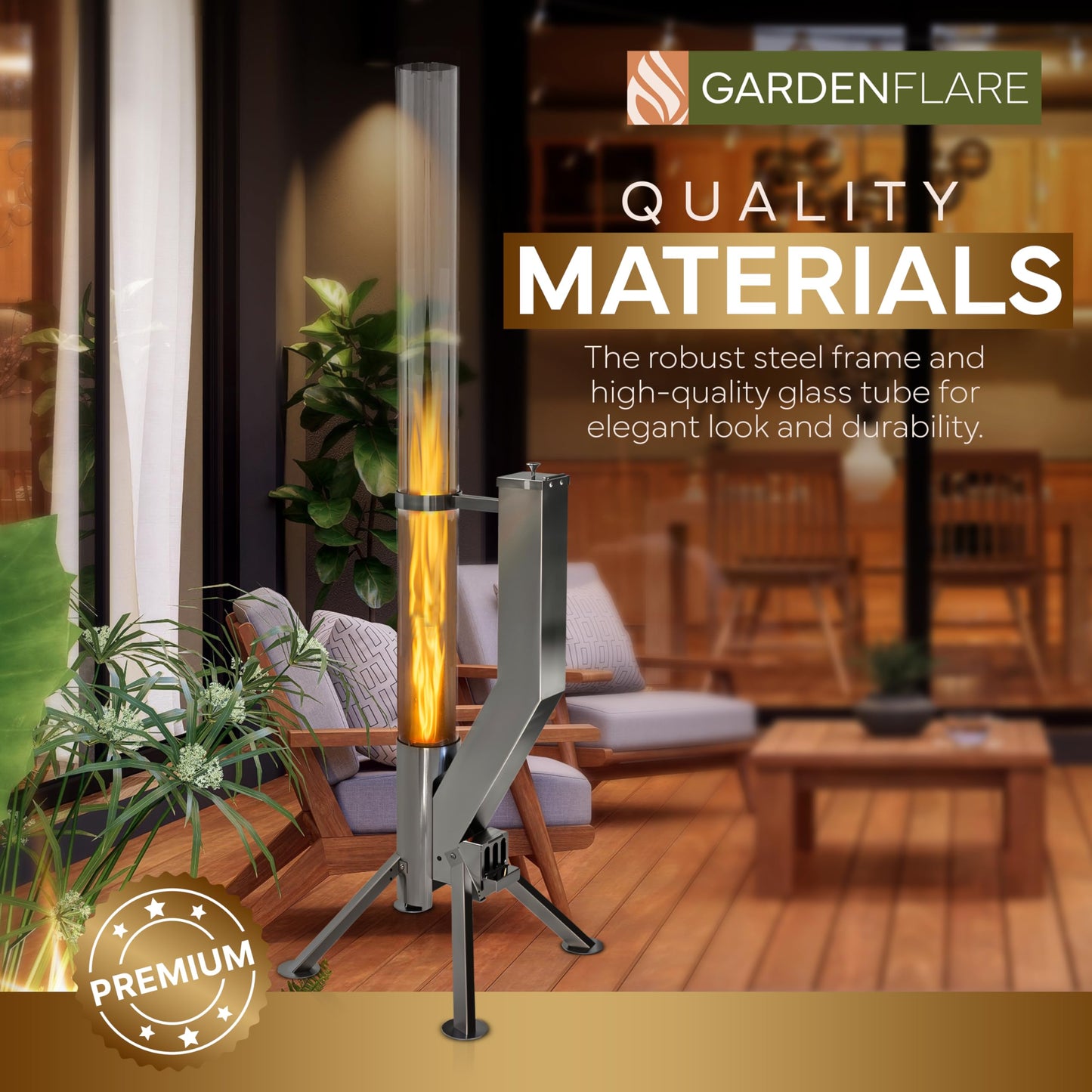 Gardenflare GARDENFLARE Stainless Steel Pellet Stove & Smokeless Firepit, Patio Heater for Ambiance - Fire Pit for Patio, Fire Tube, Outside Backyard Bonfire & Outdoor Fireplace (Silver, Premium)