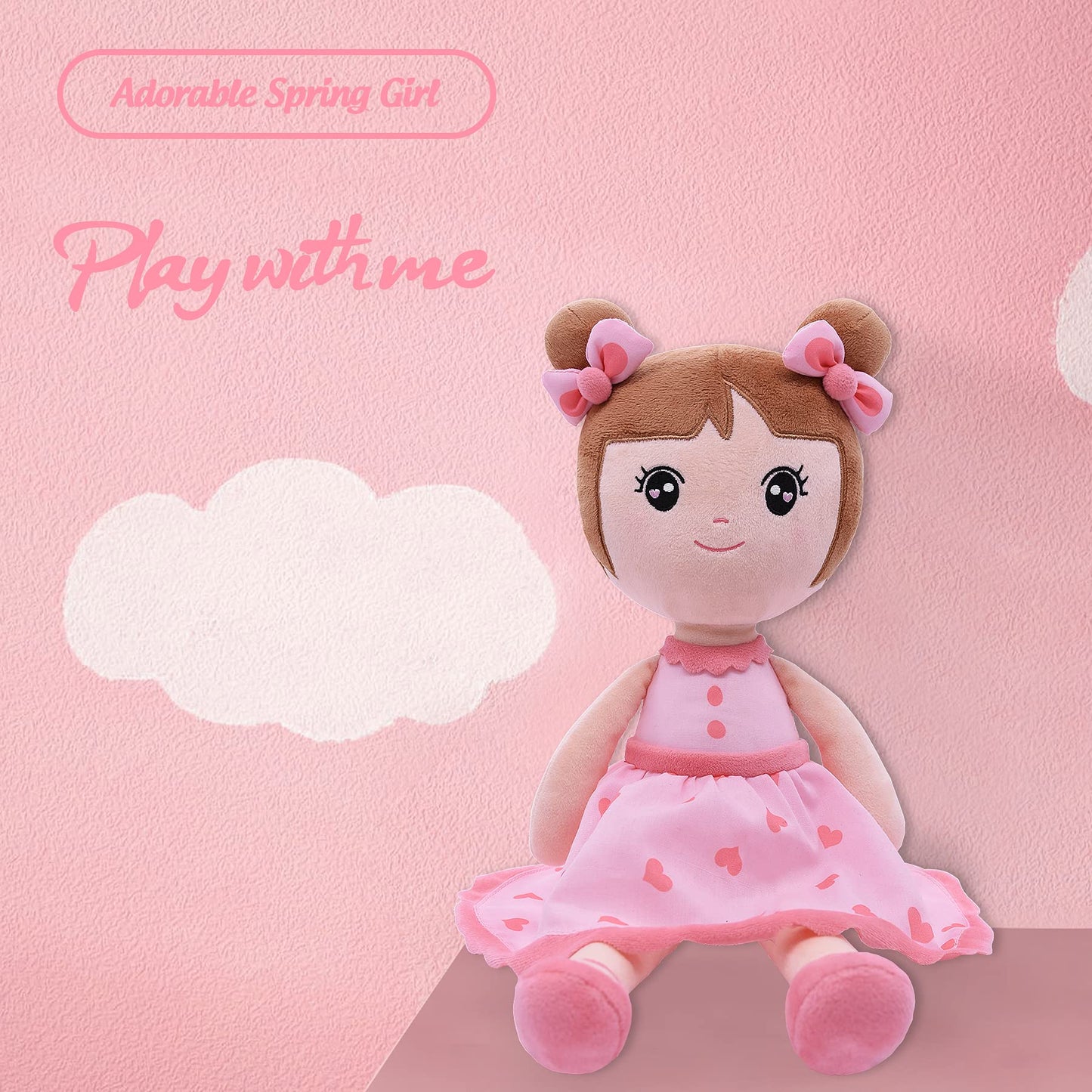 Conzy Stuffed Baby Doll Gifts for Girl 44CM Super Soft Buddy Cuddly Baby Girl Plush Toy Gifts wtih Gift Bag 17.3 Inches in Standing (Pink)
