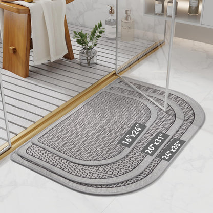 YDKGL Ultra Thin Bathroom Rugs Mat Quick Dry Absorbent Non Slip Bath Mat Bath Mats for Bathtub Mat Bathroom Carpet Fit Under Door Washable Floor Rubber Half Round Bath Rugs Grey 16x24